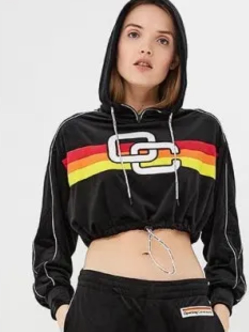 Opening Ceremony cropped, black, velour, long sleeve hooded top size extra small